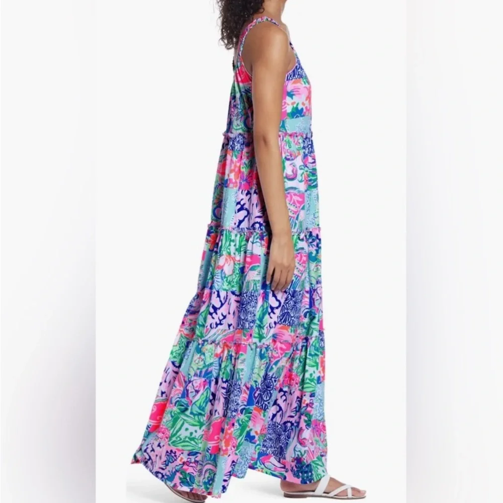 Lilly Pulitzer Loro Tiered Maxi Dress in Multi Patch to Match - Large - EUC - Picture 2 of 16
